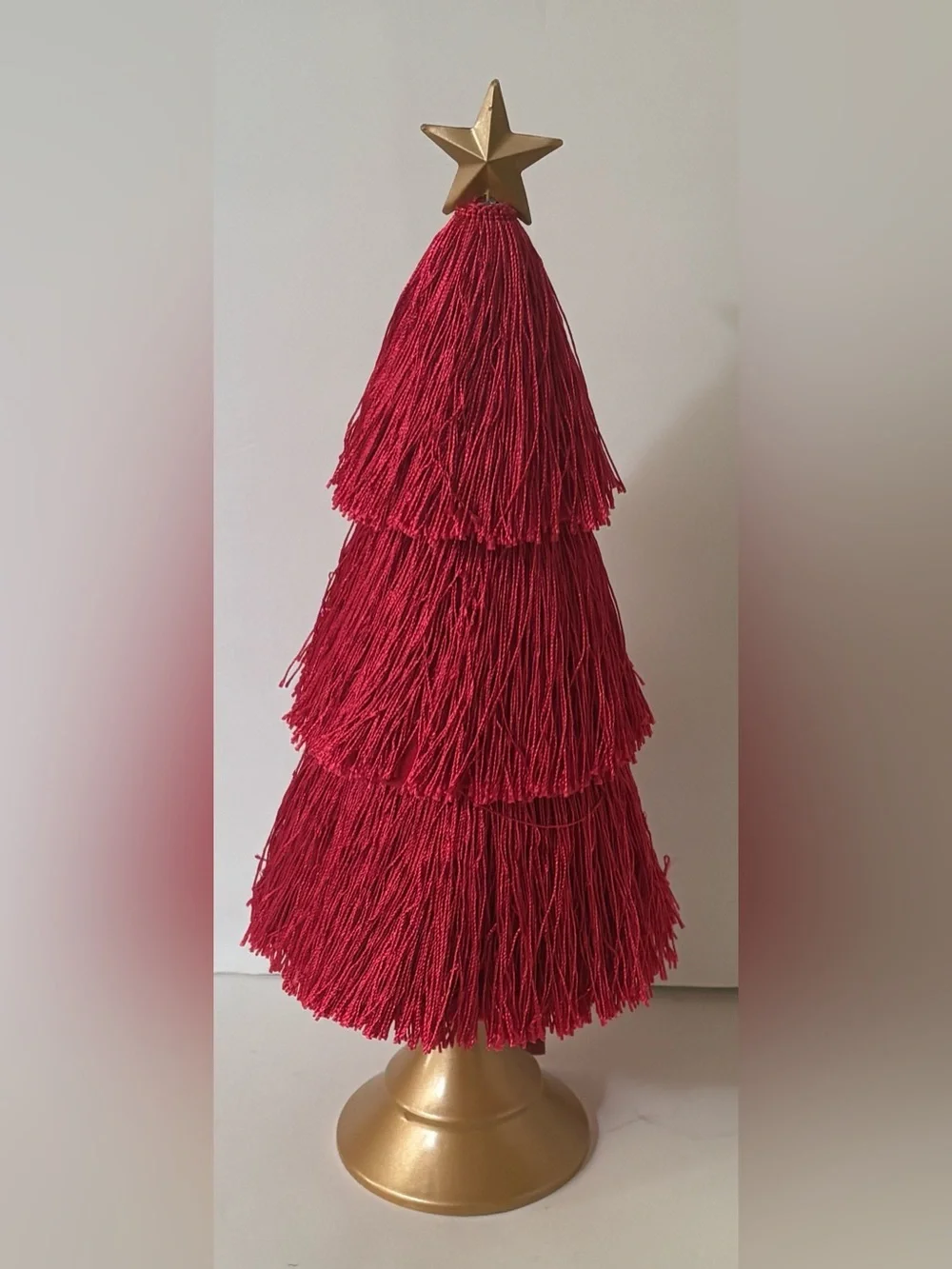 Tabletop fringe Christmas trees NEW NWT 2 total decor pink red 16”H